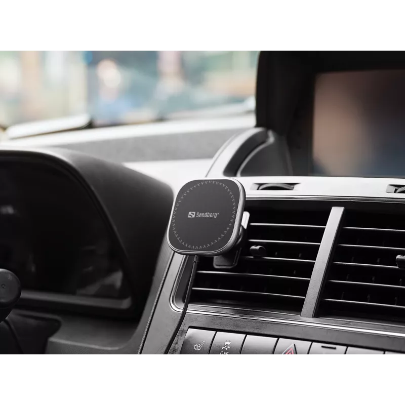 Sandberg Carregador magnético sem fios In Car 15W, automóvel, USB, carregamento sem fios, 1,2 m, preto