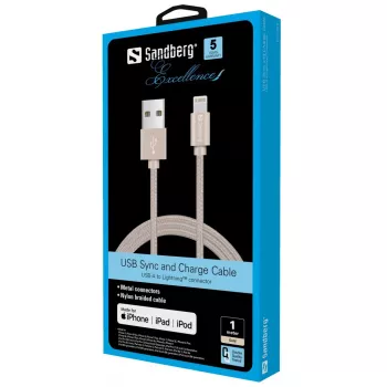 Sandberg Excellence Lightning dourado 1m, 1 m, Lightning, USB A, dourado, reto, reto