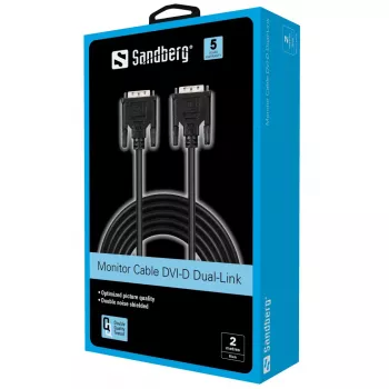Sandberg Cabo de monitor DVI-DVI 2 m, 2 m, preto, macho/macho, 145 mm, 35 mm, 205 mm
