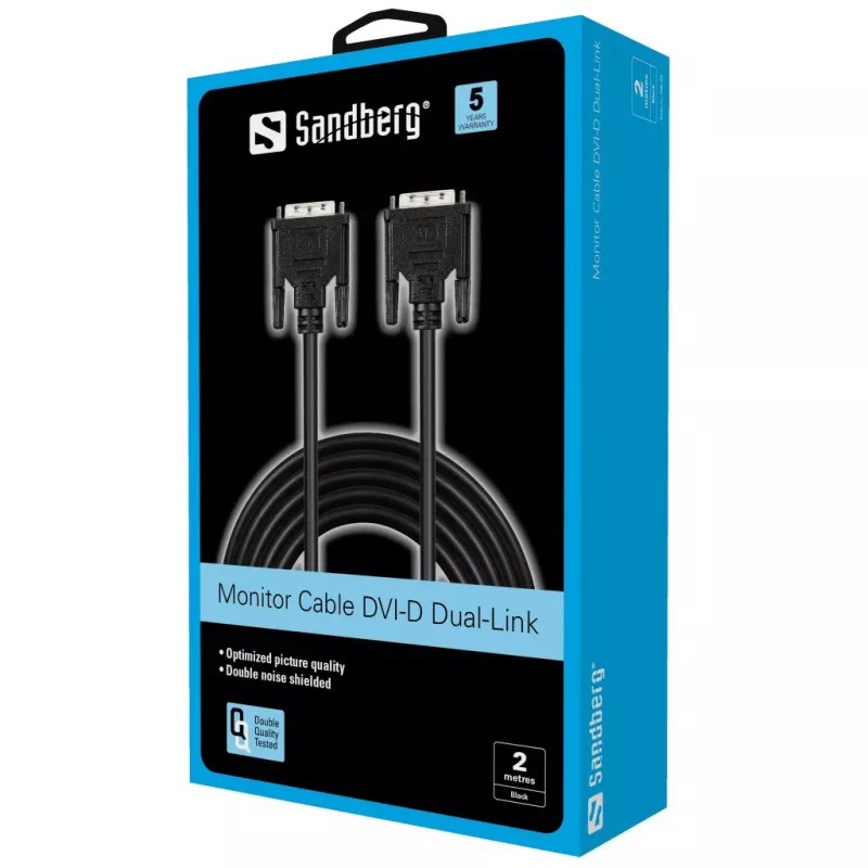 Sandberg Cabo de monitor DVI-DVI 2 m, 2 m, preto, macho/macho, 145 mm, 35 mm, 205 mm
