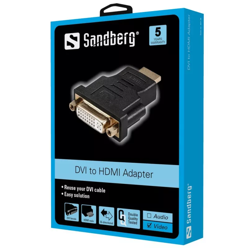 Sandberg Adaptador DVI-F - HDMI-M, HDMI, DVI, preto