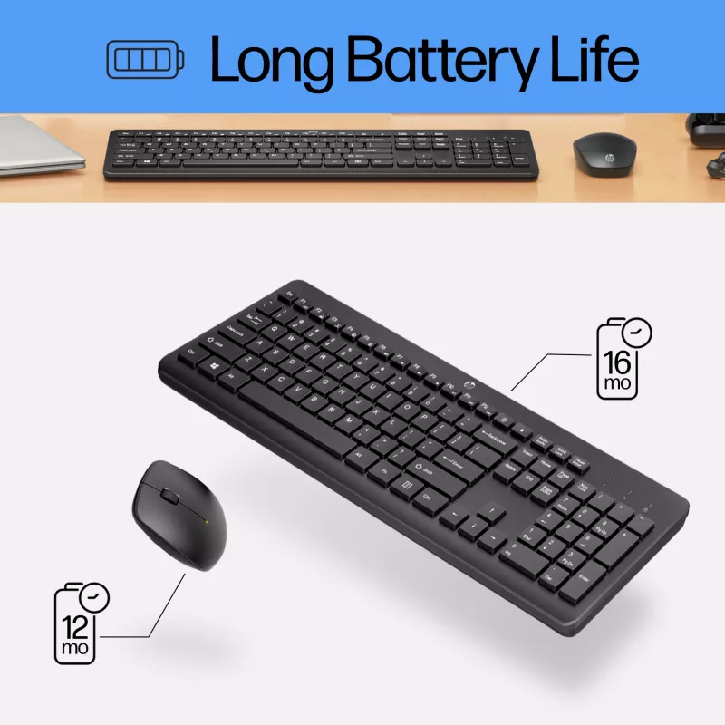 HP 230 conjunto de teclado e rato sem fios, tamanho completo, membrana, branco