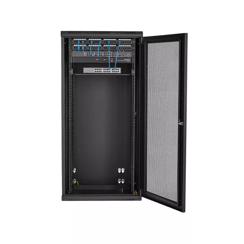 StarTech.com armário de rede de parede 4 postes 26U com prateleira 1U, armário de servidor de parede rebatível de 19 polegadas para equipamentos de dados/AV/eletrónica/informática, caixa de rack ventilada flexível