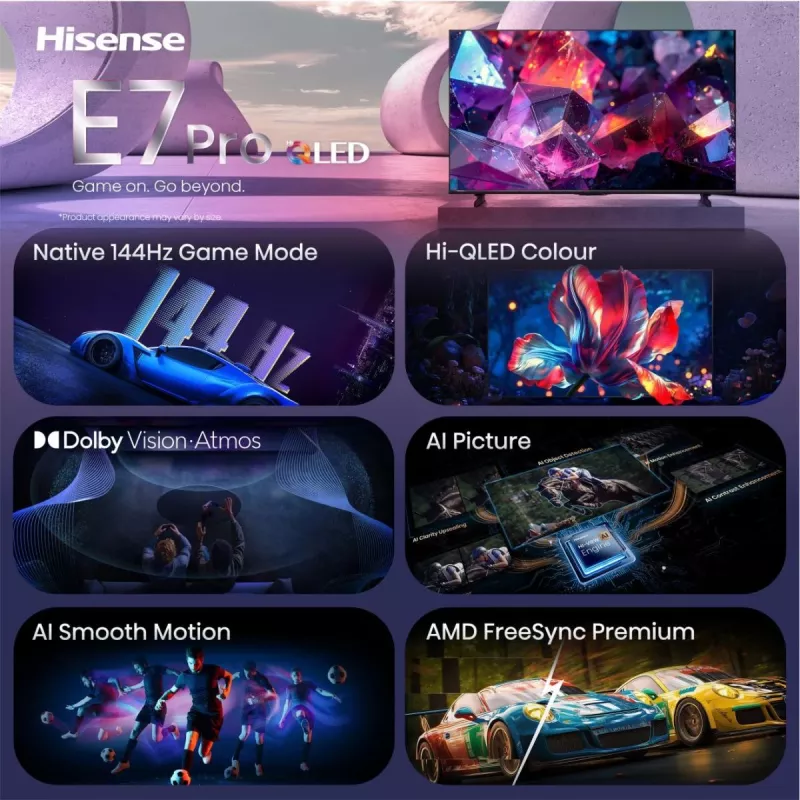 Hisense 85E7S PRO TV 2,16 m (85 polegadas) UHD+ Smart-TV Wi-Fi preto 400 cd/m²