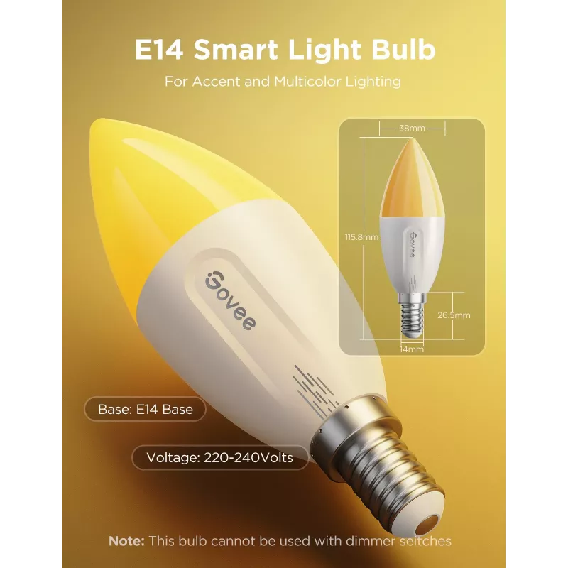 Lâmpada LED Govee B600CCC1 RGBWW E14 pack de 2 – lâmpada inteligente de cor ajustável, de branco quente a branco frio