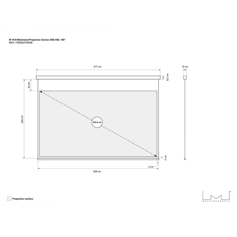 Ecrã de projeção motorizado MULTIBRACKETS M 16:9 135 polegadas (300x168) branco mate