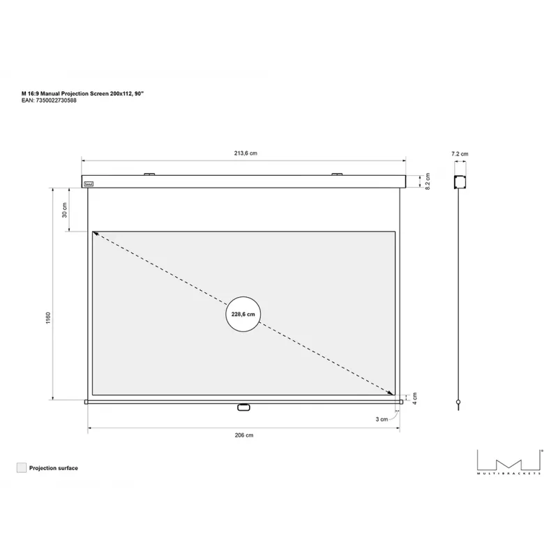 Multibrackets M ecrã de projeção manual 16:9 200x112, 90 polegadas