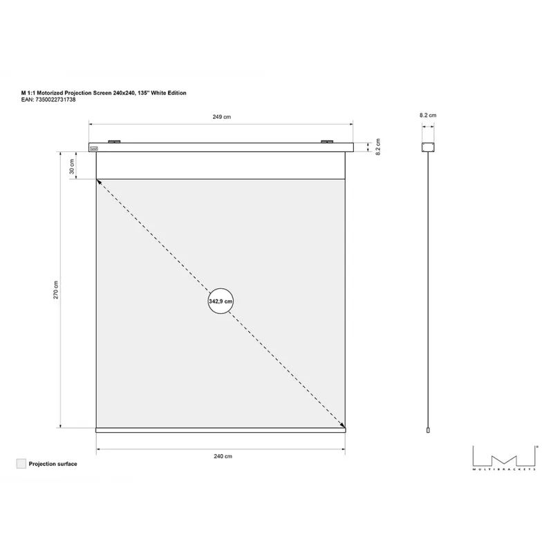 Multibrackets M Tela de projeção motorizada 1:1 240x240, 135 polegadas White Edition