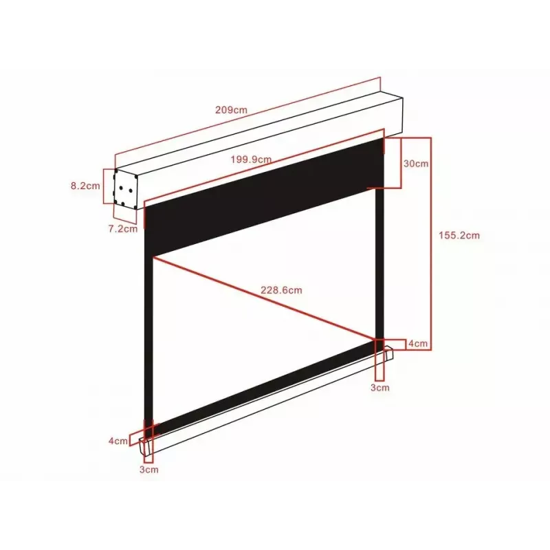 Ecrã de projeção motorizado MULTIBRACKETS M 16:10 90 polegadas (visível 193,9×121,2 cm) branco mate, preto/branco