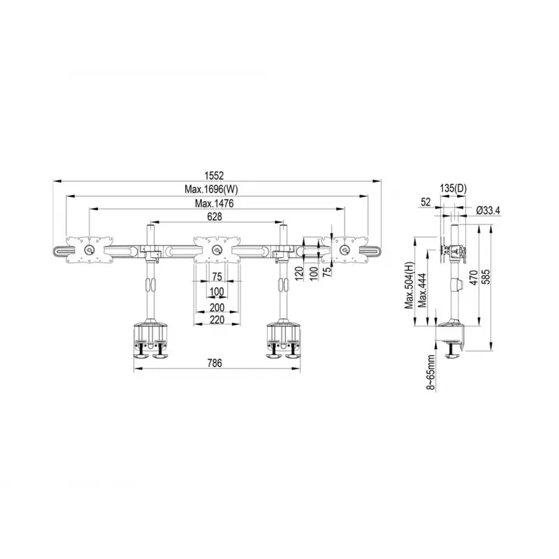 Multibrackets M VESA Desktopmount Triple Desk Clamp 24-32 polegadas 24 kg