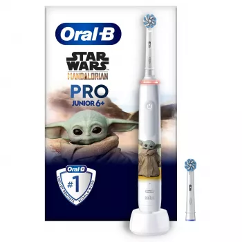 Oral-B PRO Junior Star Wars, criança, escova de dentes rotativa, limpeza diária, polimento, sensível, multicolor, branco, 4 x 30 seg., macia