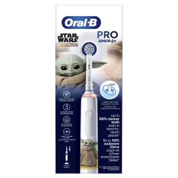 Oral-B PRO Junior Star Wars, criança, escova de dentes rotativa, limpeza diária, polimento, sensível, multicolor, branco, 4 x 30 seg., macia