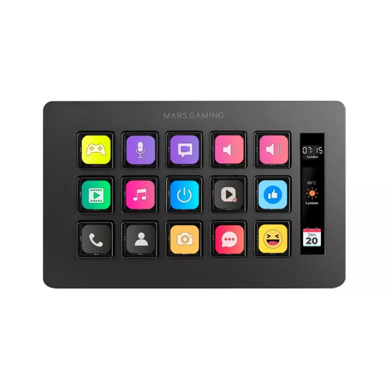 Mars Gaming Control Deck fino MSD-ONE, preto, 15 teclas, tátil, 132 mm, 81 mm, 61 mm