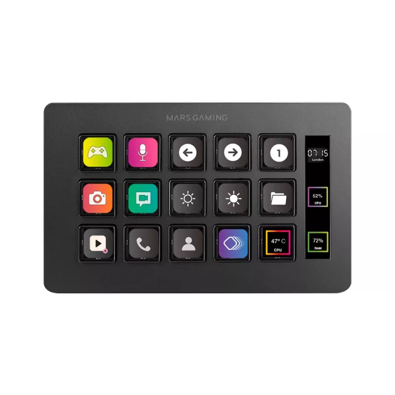 Mars Gaming Control Deck fino MSD-ONE, preto, 15 teclas, tátil, 132 mm, 81 mm, 61 mm