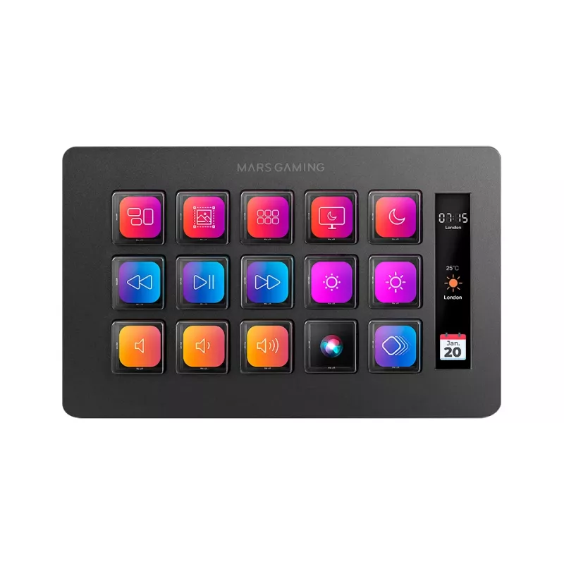 Mars Gaming Control Deck fino MSD-ONE, preto, 15 teclas, tátil, 132 mm, 81 mm, 61 mm