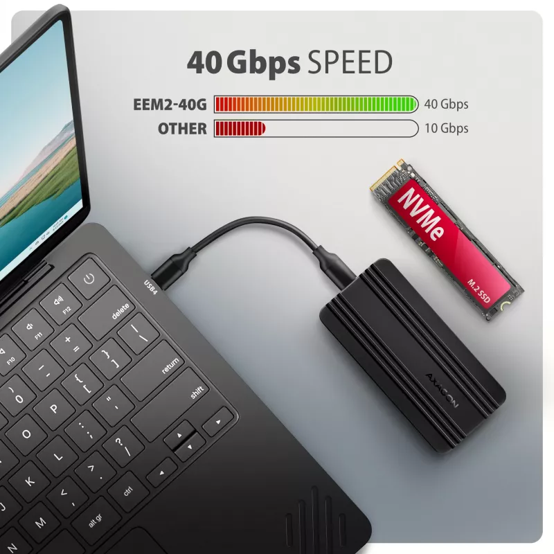 Axagon EEM2-40G caixa USB-C 40Gbps para SSD M.2 NVMe, alumínio ARMORED