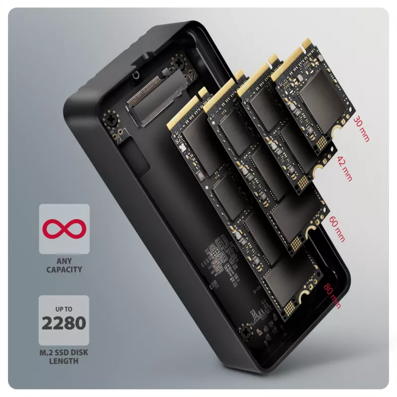 Axagon EEM2-40G caixa USB-C 40Gbps para SSD M.2 NVMe, alumínio ARMORED