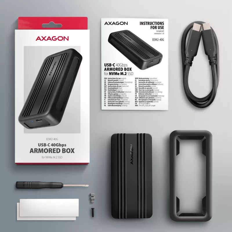 Axagon EEM2-40G caixa USB-C 40Gbps para SSD M.2 NVMe, alumínio ARMORED
