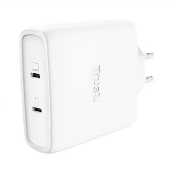 Carregador TRUST Maxo 100W 2 portas USB-C GaN — 100 W, 2x USB-C, 20 V máx, AC, interior, cabo de 2 m, branco