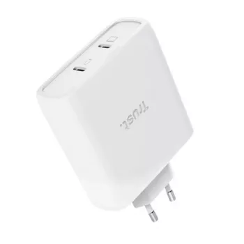 Carregador TRUST Maxo 100W 2 portas USB-C GaN — 100 W, 2x USB-C, 20 V máx, AC, interior, cabo de 2 m, branco