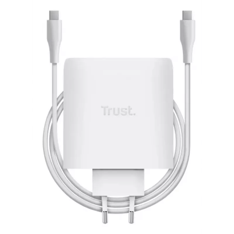 Carregador TRUST Maxo 100W 2 portas USB-C GaN — 100 W, 2x USB-C, 20 V máx, AC, interior, cabo de 2 m, branco