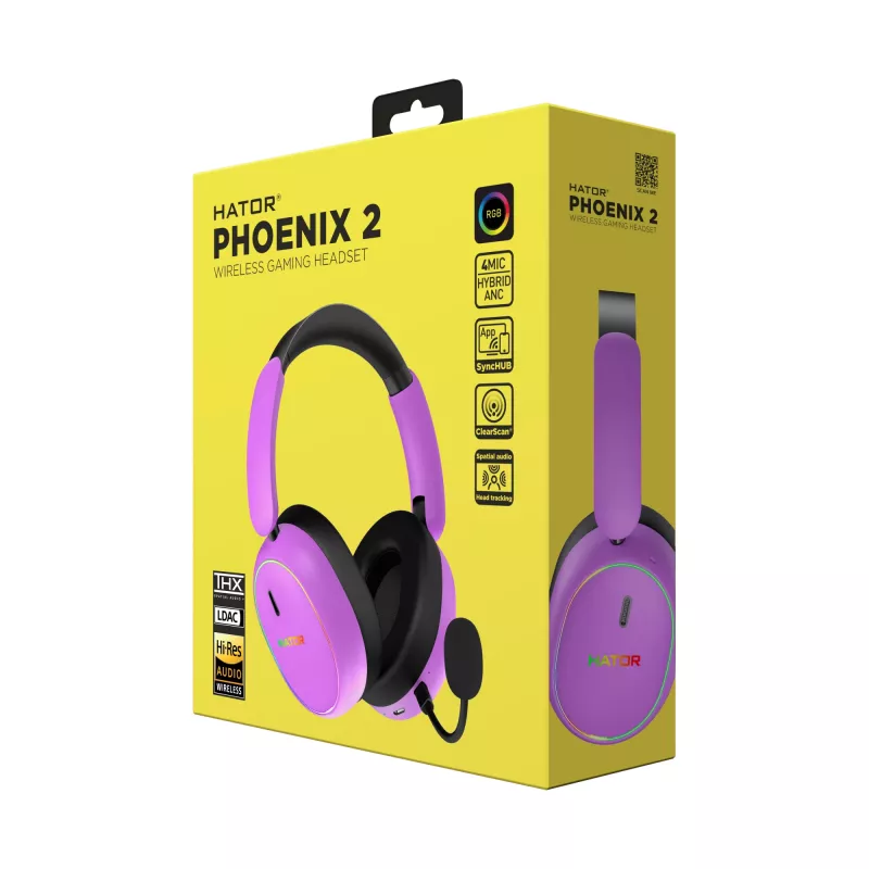 Headset sem fios HATOR Phoenix 2 com fio e sem fios head-band gaming USB Type-C / USB Type-A Bluetooth violeta