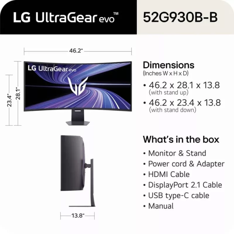 Monitor de computador LG 52G930B-B.AEU 132,1 cm (52 polegadas) 5120 x 2160 píxeis preto