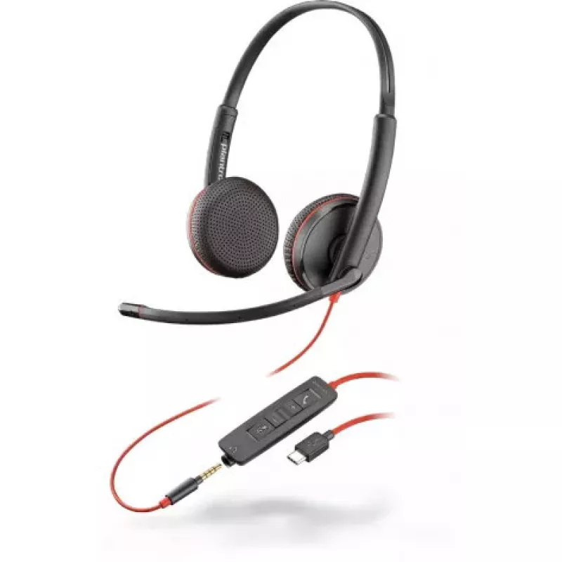 Headset HP POLY Blackwire 3225 — com fios USB Type-C, arco de cabeça, 20–20000 Hz, 121 g, preto