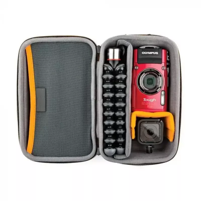 Bolsa para máquina fotográfica Lowepro HARDSIDE CS 60 — bolsa rígida, compacta, 140×85×227 mm, preta/laranja
