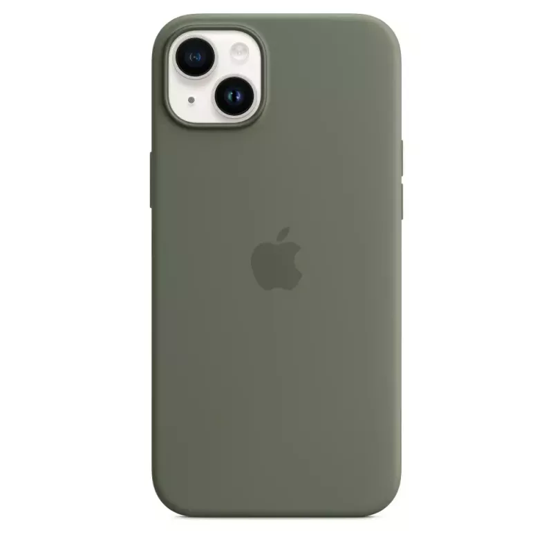 Capa em silicone Apple iPhone 14 Plus com MagSafe oliv