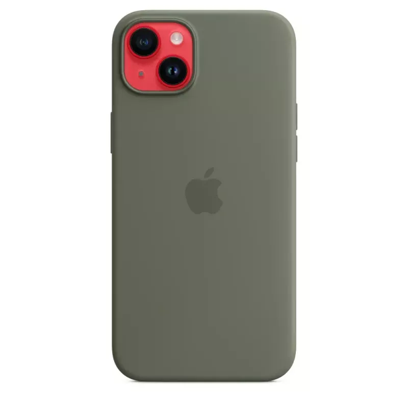 Capa em silicone Apple iPhone 14 Plus com MagSafe oliv