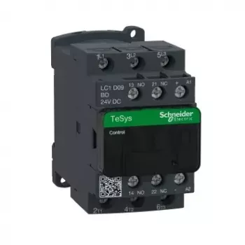 Contator Schneider Electric LC1D09BD — alimentação de corrente alternada, IP20, 3 polos, 9A, verde/cinzento