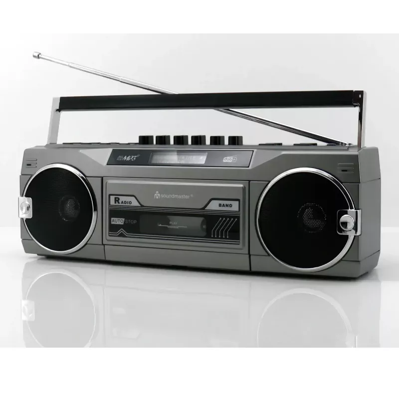 Leitor de cassetes portátil Soundmaster SRR80TI com DAB+ e FM, ecrã LCD, 3 W RMS, entrada para auscultadores de 3,5 mm, alimentação por pilhas/230V