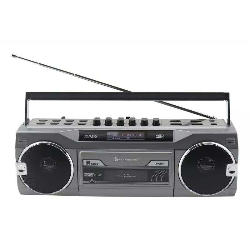 Leitor de cassetes portátil Soundmaster SRR80TI com DAB+ e FM, ecrã LCD, 3 W RMS, entrada para auscultadores de 3,5 mm, alimentação por pilhas/230V