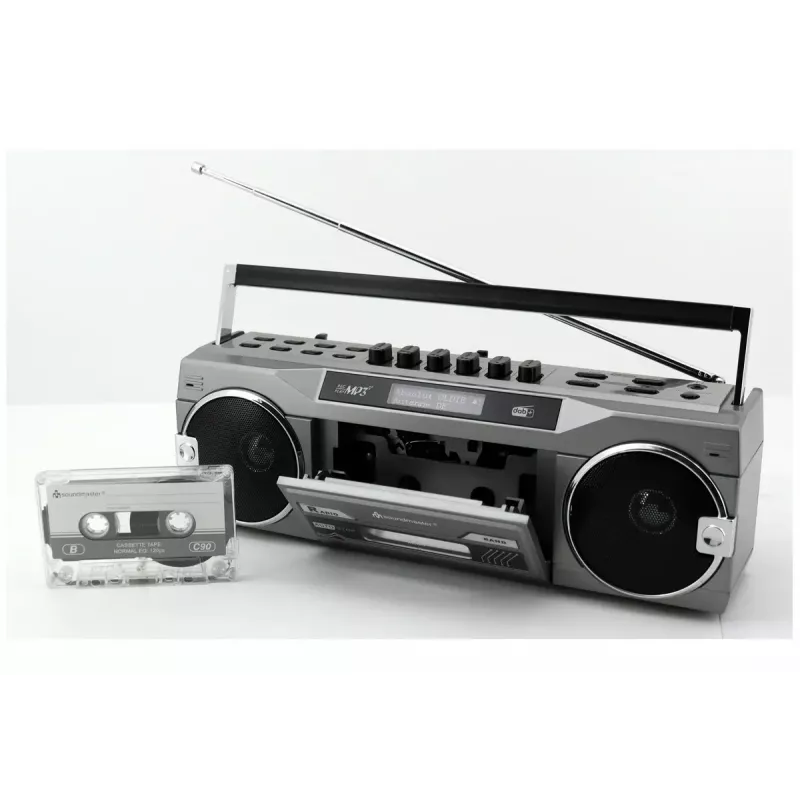 Leitor de cassetes portátil Soundmaster SRR80TI com DAB+ e FM, ecrã LCD, 3 W RMS, entrada para auscultadores de 3,5 mm, alimentação por pilhas/230V
