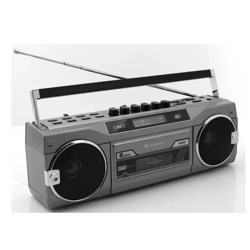 Leitor de cassetes portátil Soundmaster SRR80TI com DAB+ e FM, ecrã LCD, 3 W RMS, entrada para auscultadores de 3,5 mm, alimentação por pilhas/230V
