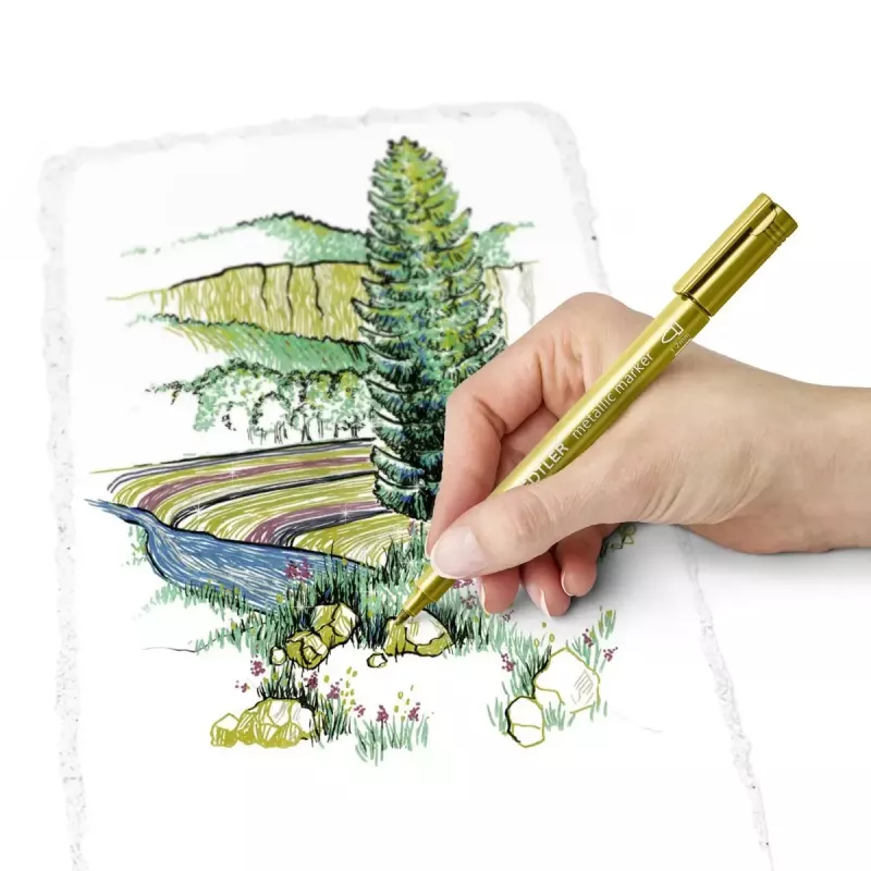 Staedtler 8323-S BK2 marcador metálico, ponta redonda 1-2 mm, dourado/prateado, pack de 2