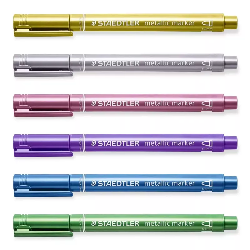 Staedtler 8323-S BK2 marcador metálico, ponta redonda 1-2 mm, dourado/prateado, pack de 2