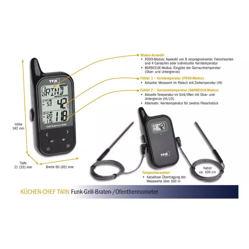 Termómetro alimentar TFA-Dostmann KÜCHEN-CHEF TWIN 0 - 300 °C digital