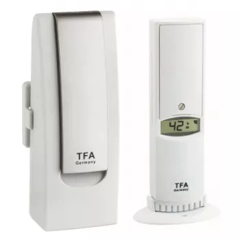 Sensor ambiental tfa dostmann WeatherHub Smart Home sem fios — humidade e temperatura, Wi‑Fi, alimentação por rede/pilhas (AA), 40×28×104 mm