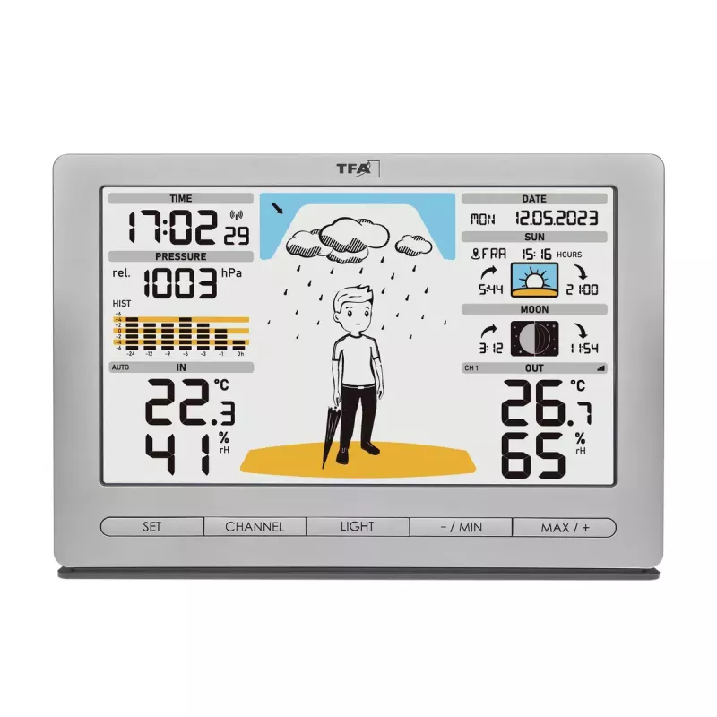 TFA-Dostmann Meteo Jack prateado termómetro higrómetro barómetro interior/exterior