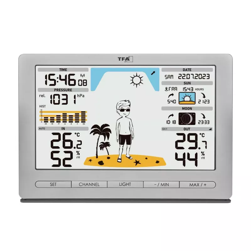 TFA-Dostmann Meteo Jack prateado termómetro higrómetro barómetro interior/exterior