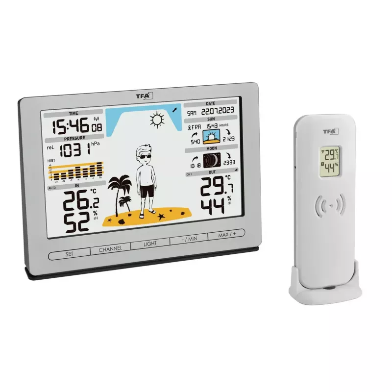 TFA-Dostmann Meteo Jack prateado termómetro higrómetro barómetro interior/exterior