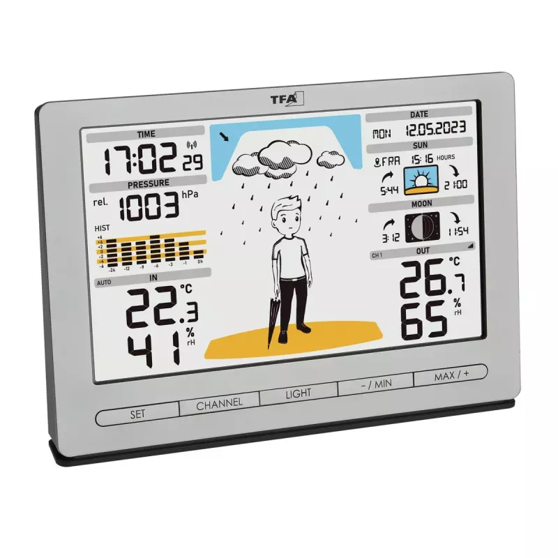 TFA-Dostmann Meteo Jack prateado termómetro higrómetro barómetro interior/exterior