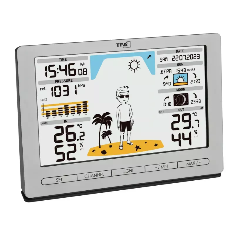 TFA-Dostmann Meteo Jack prateado termómetro higrómetro barómetro interior/exterior