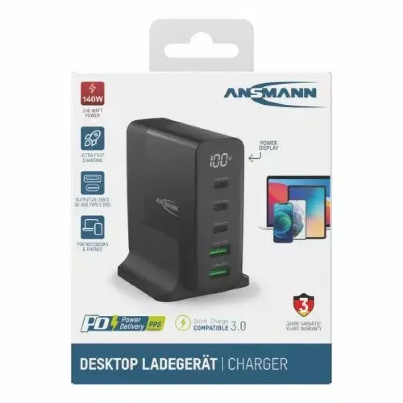 Carregador de interior Ansmann DC5140PD Universal preto carregamento rápido USB