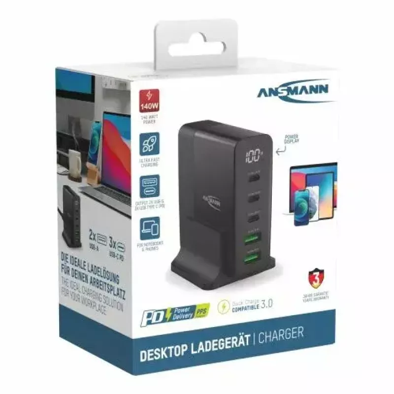 Carregador de interior Ansmann DC5140PD Universal preto carregamento rápido USB