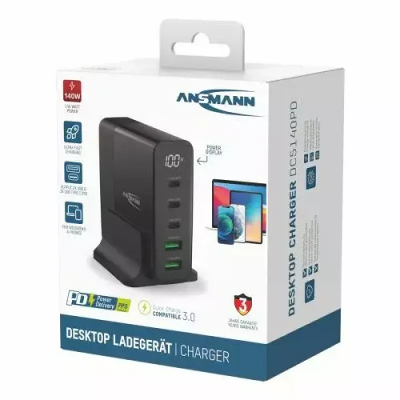 Carregador de interior Ansmann DC5140PD Universal preto carregamento rápido USB