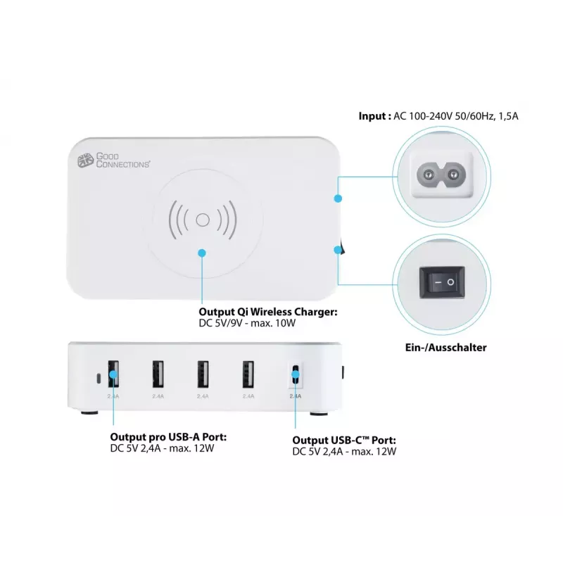 Carregador móvel Alcasa PCA-D005W universal branco AC sem fios carregamento rápido