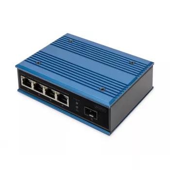 Comutador de rede PoE Digitus 4 portas Fast Ethernet, industrial, não gerido, 1 uplink SFP